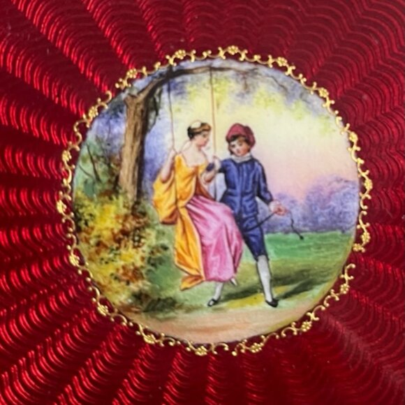 Vintage Trinket Box / Brass box lined with Teak Wood and Ceramic top - Picture 7 of 13